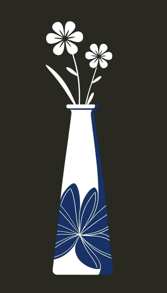 Modernist flower vase with floral design, flat vector illustration.