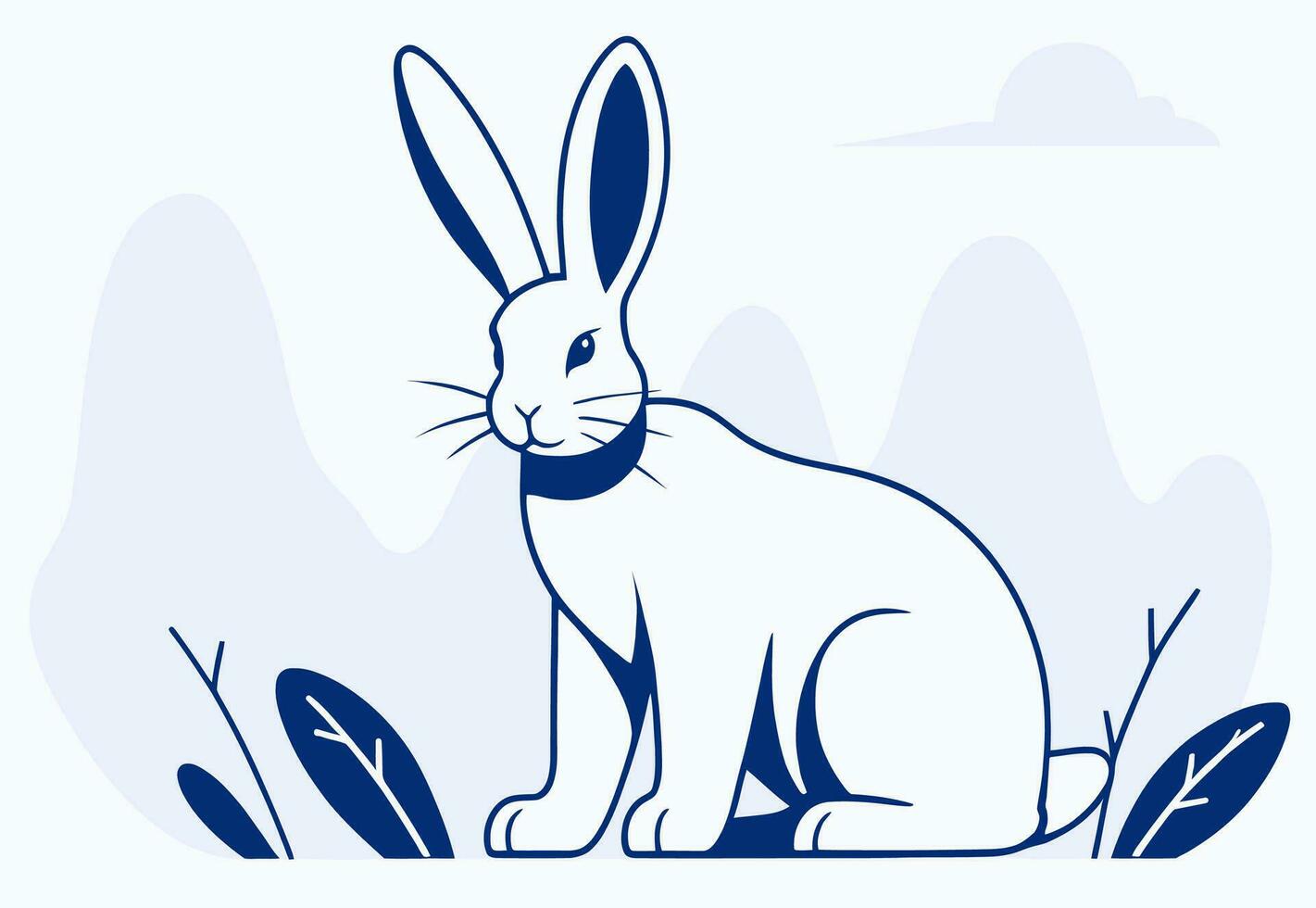 White hare, with long ears, vector illustration.