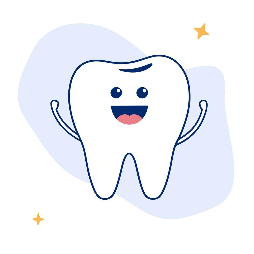 Cute tooth character, flat vector illustration.