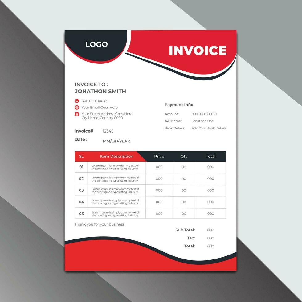 dance studio invoice design template vector