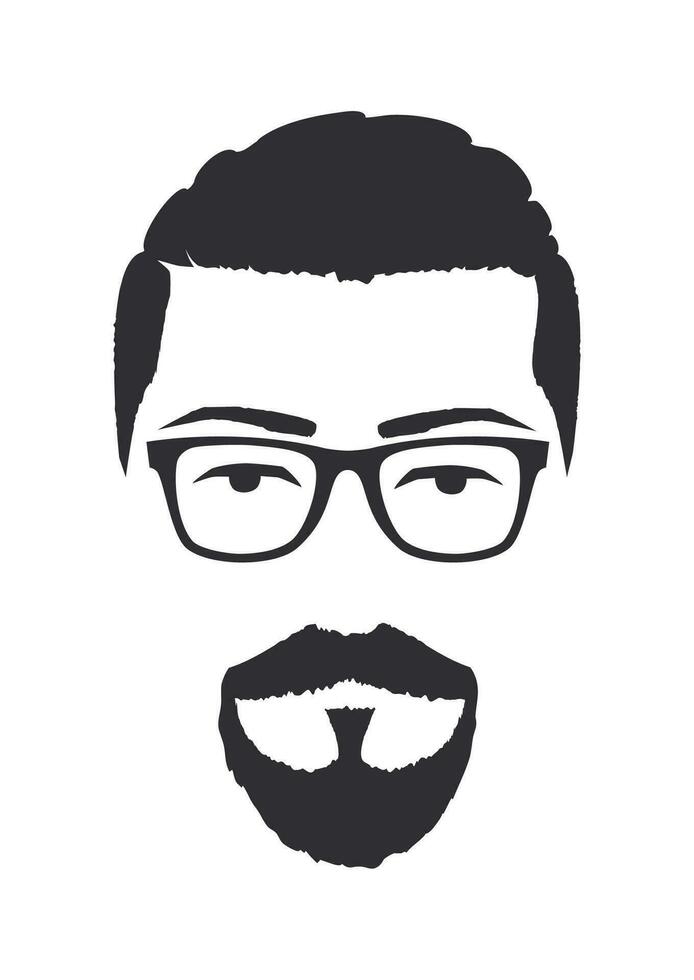 Silhouette of a man with glasses and goatee beard. Hand Drawn Vector Illustration. Design element isolated white background