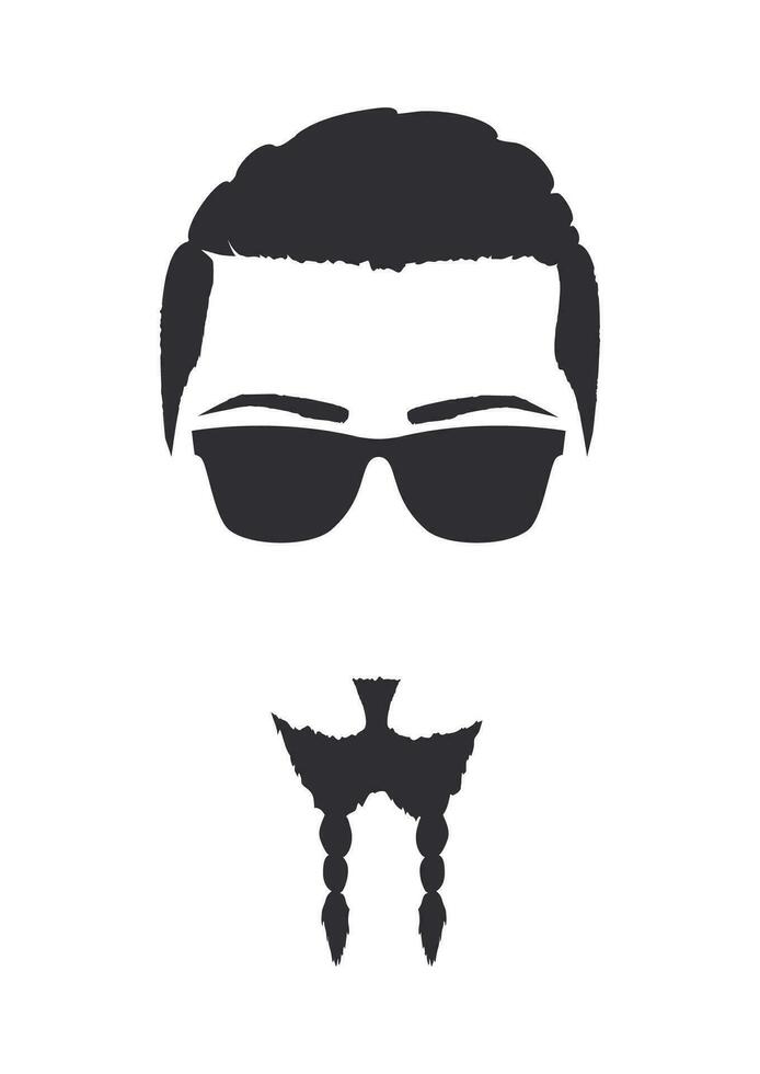 Silhouette of a man with sunglasses and sparrow beard. Hand Drawn Vector Illustration. Design element isolated white background