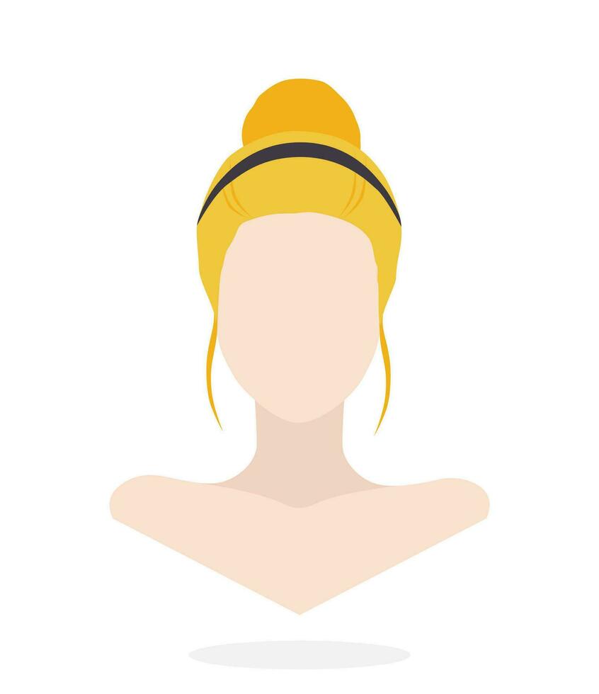 Flat style avatar of European women with bun bubble hairstyle. Vector Illustration. Design element isolated on white background