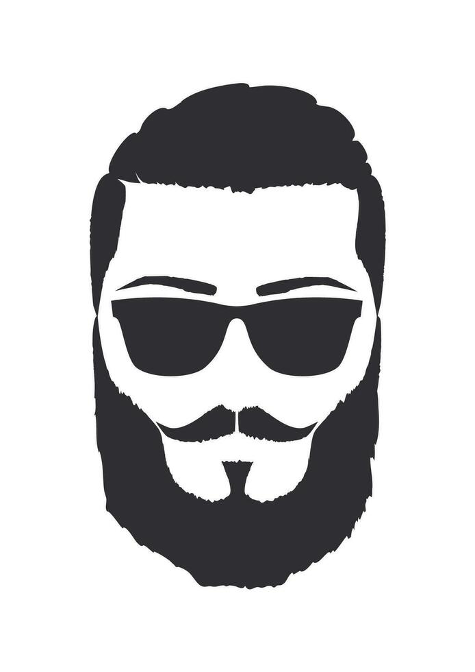 silueta de un hombre con Gafas de sol, Bigote y Verdi barba. mano dibujado vector ilustración. diseño elemento aislado blanco antecedentes