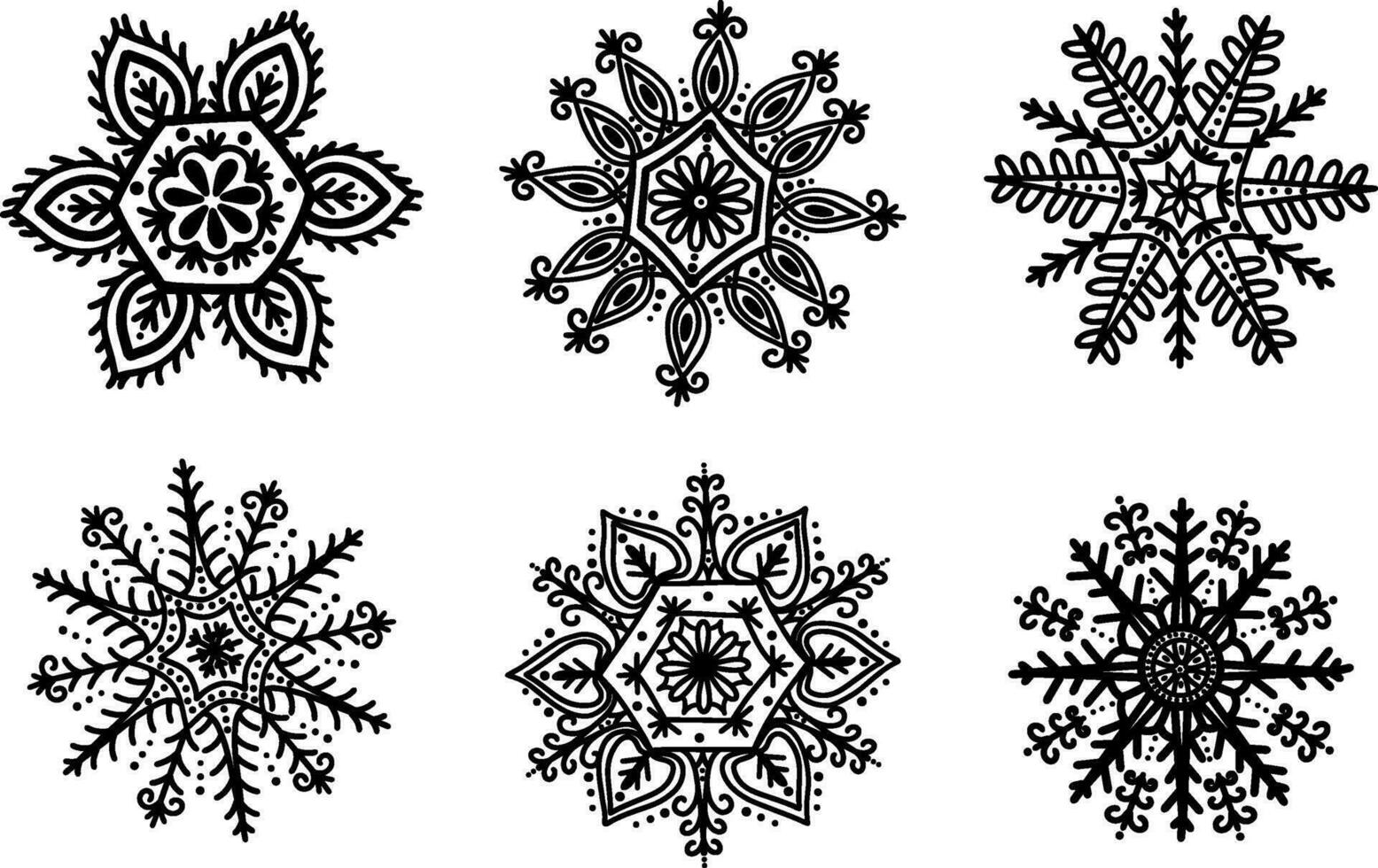 A set of snowflakes. A set of linear icons. Stock illustration. Vector illustration.
