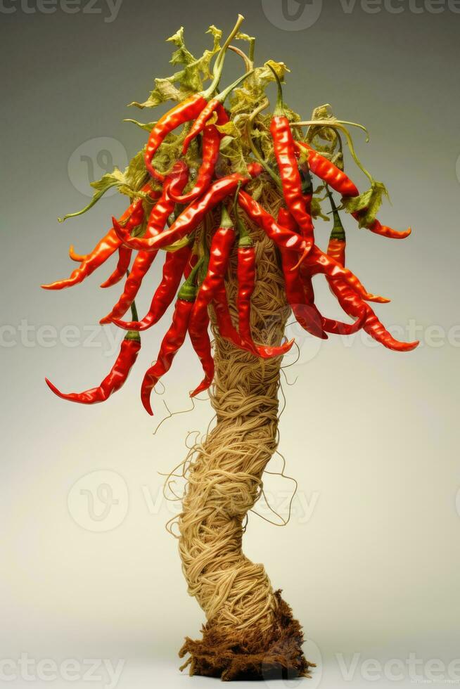 AI generated A bundle of red hot peppers tied with string photo