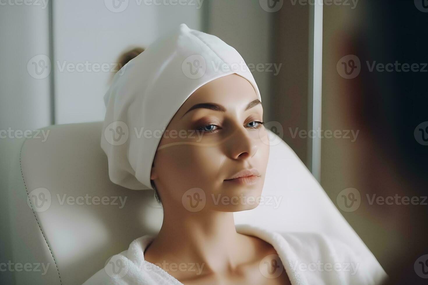 AI generated Facial skin treatment. Girl facial treatment. Facial skincare. Spa body care. Neural network AI generated photo