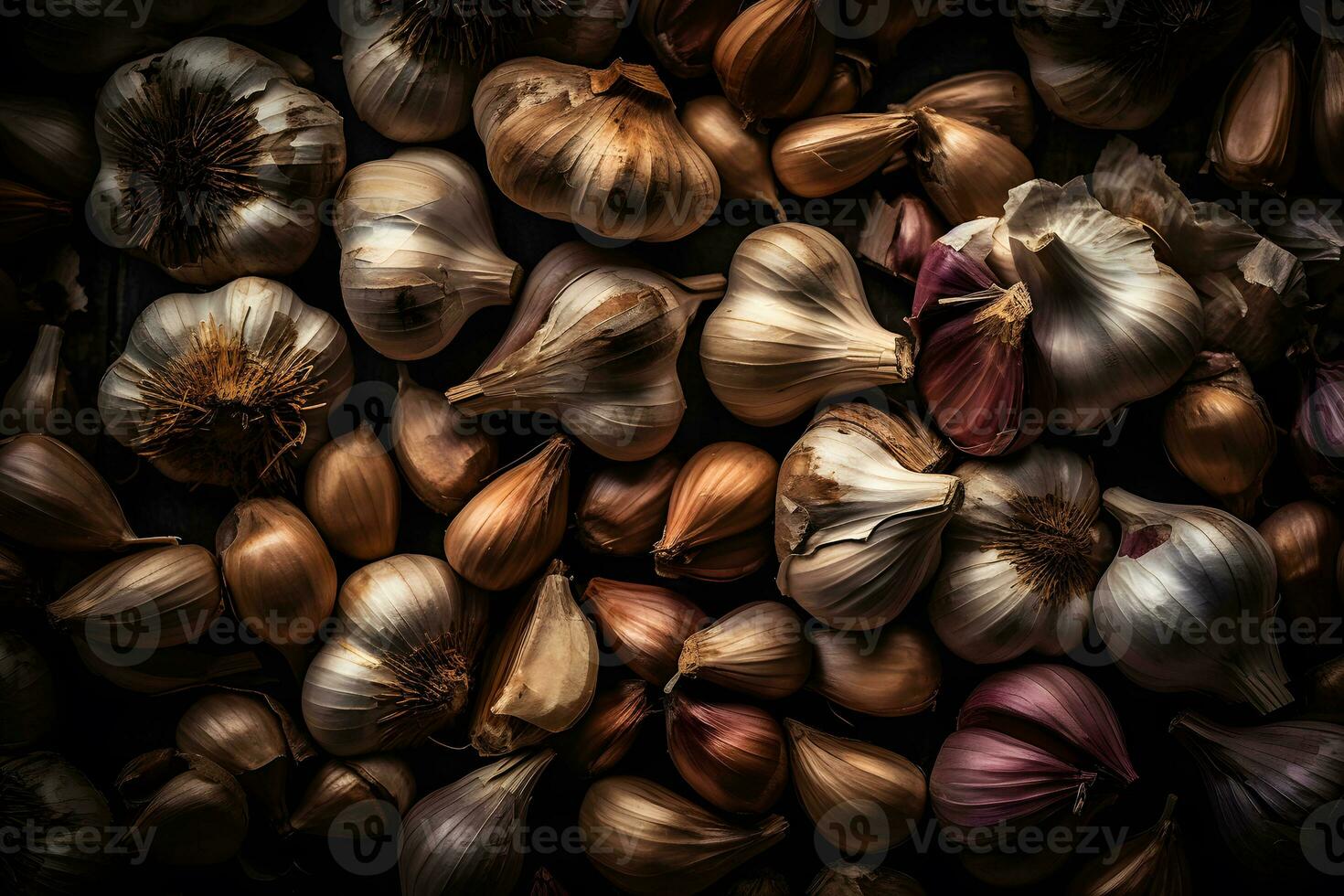 AI generated Lots of garlic abstract background. Neural network AI generated photo