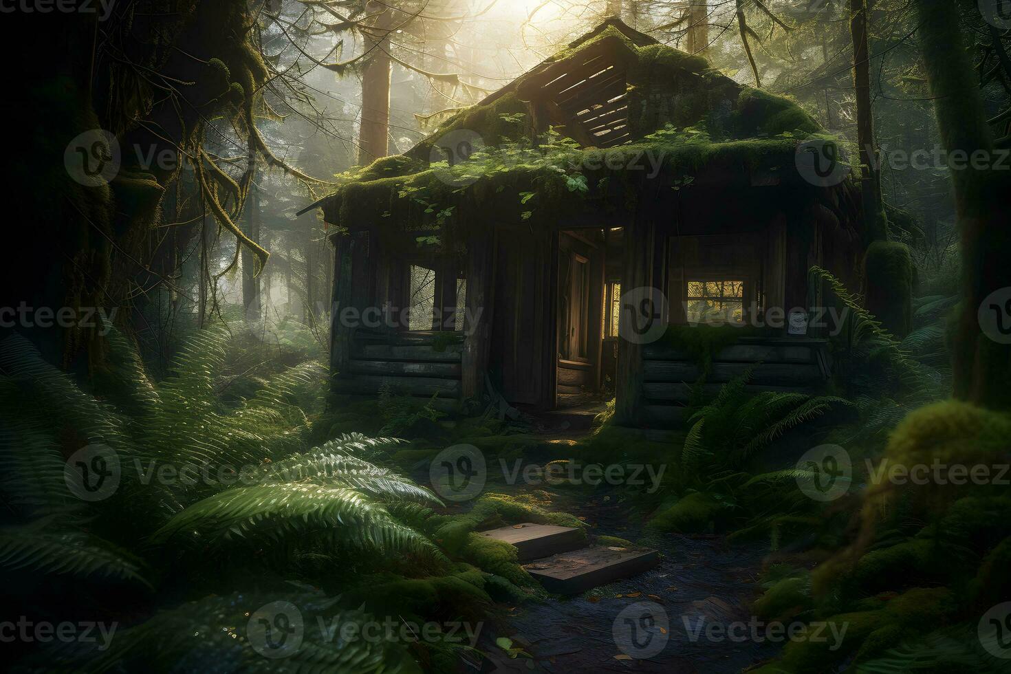 AI generated Abandoned cabin in the forest. Neural network AI generated photo