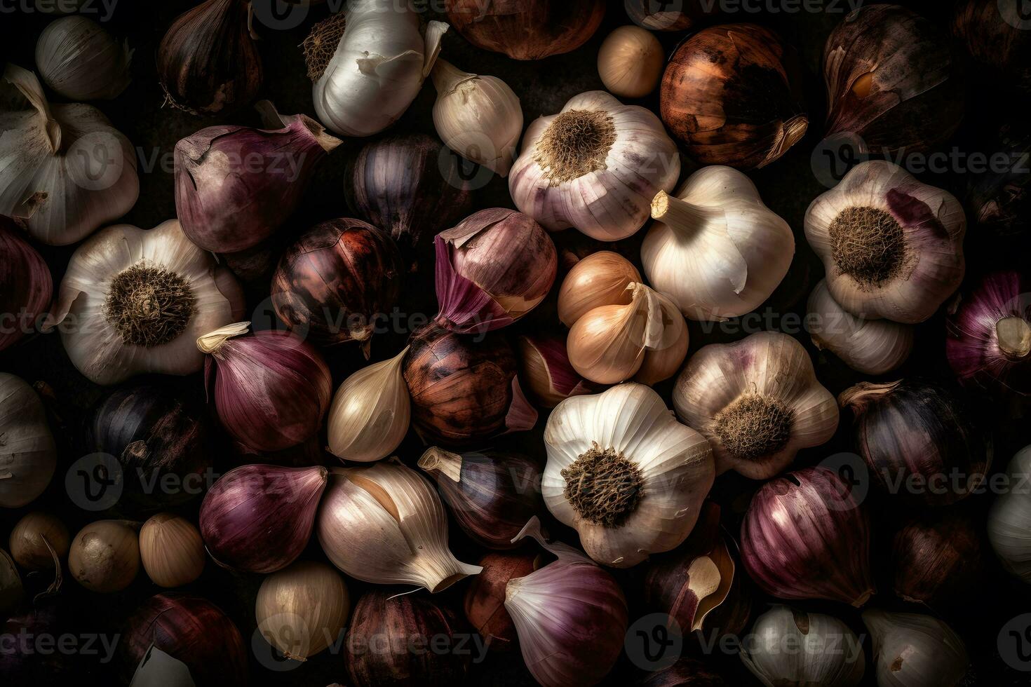 AI generated Lots of garlic abstract background. Neural network AI generated photo