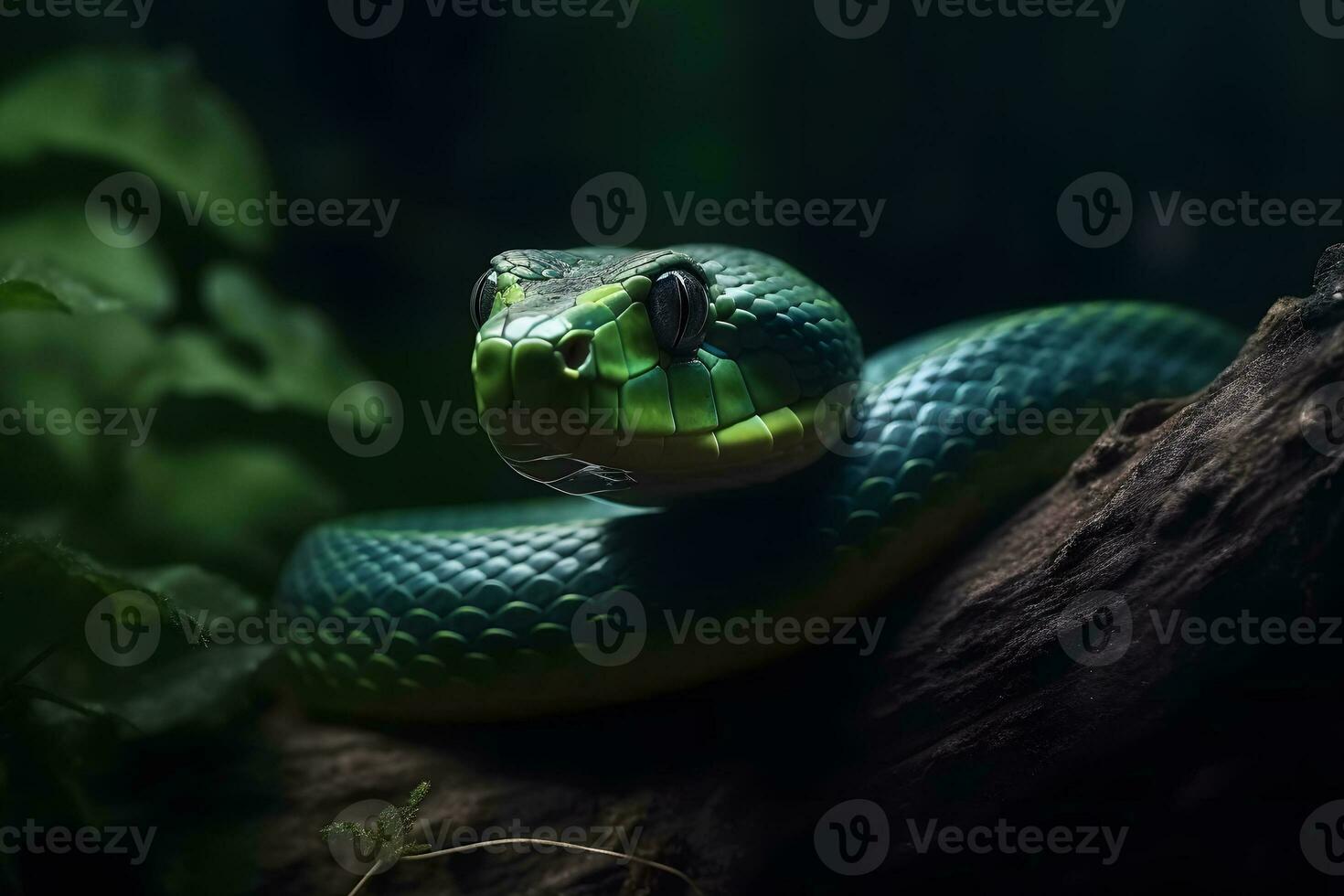 AI generated Green tropical snake. Neural network AI generated photo