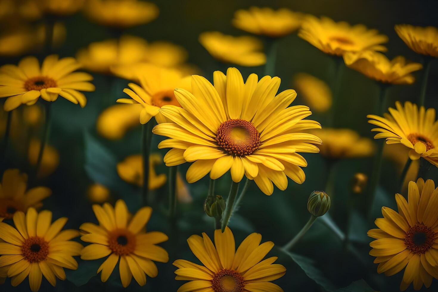 AI generated yellow flowers in a field photo