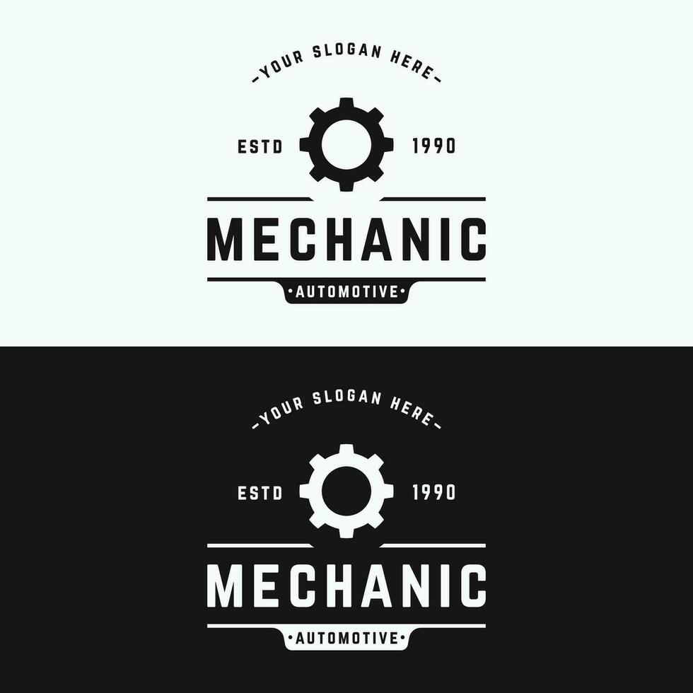 Crossed wrench logo template design with vintage gear.Logo for workshop, badge, industry,service or repair and mechanic. vector