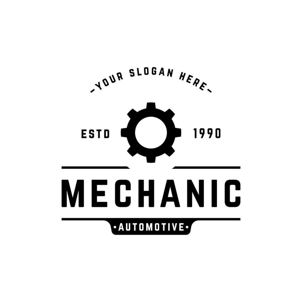 Crossed wrench logo template design with vintage gear.Logo for workshop, badge, industry,service or repair and mechanic. vector