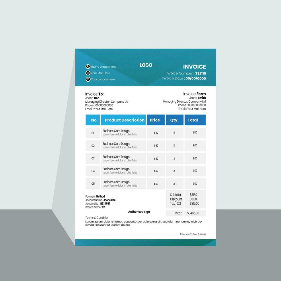 minimal invoice template vector design.