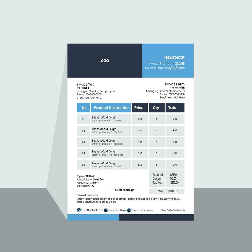 minimal invoice template vector design.