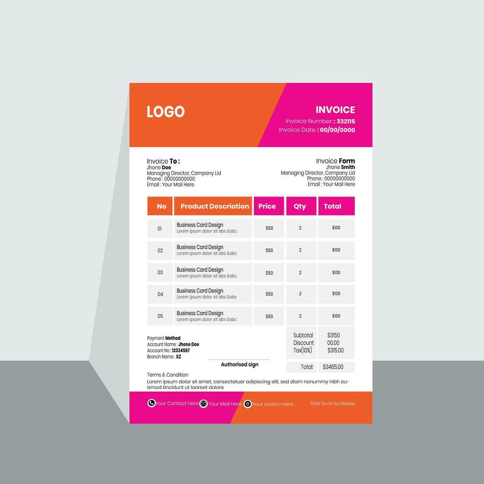 minimal invoice template vector design.