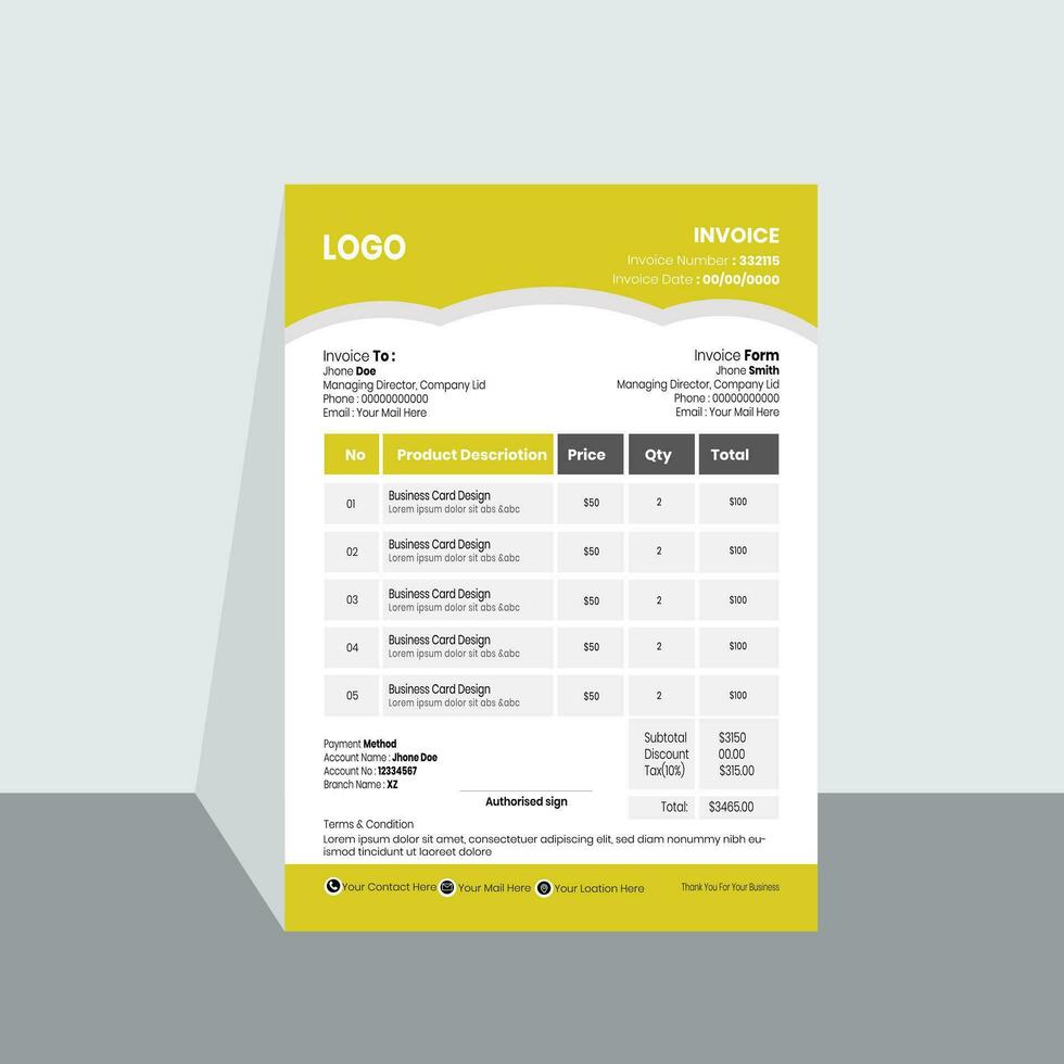 minimal invoice template vector design.