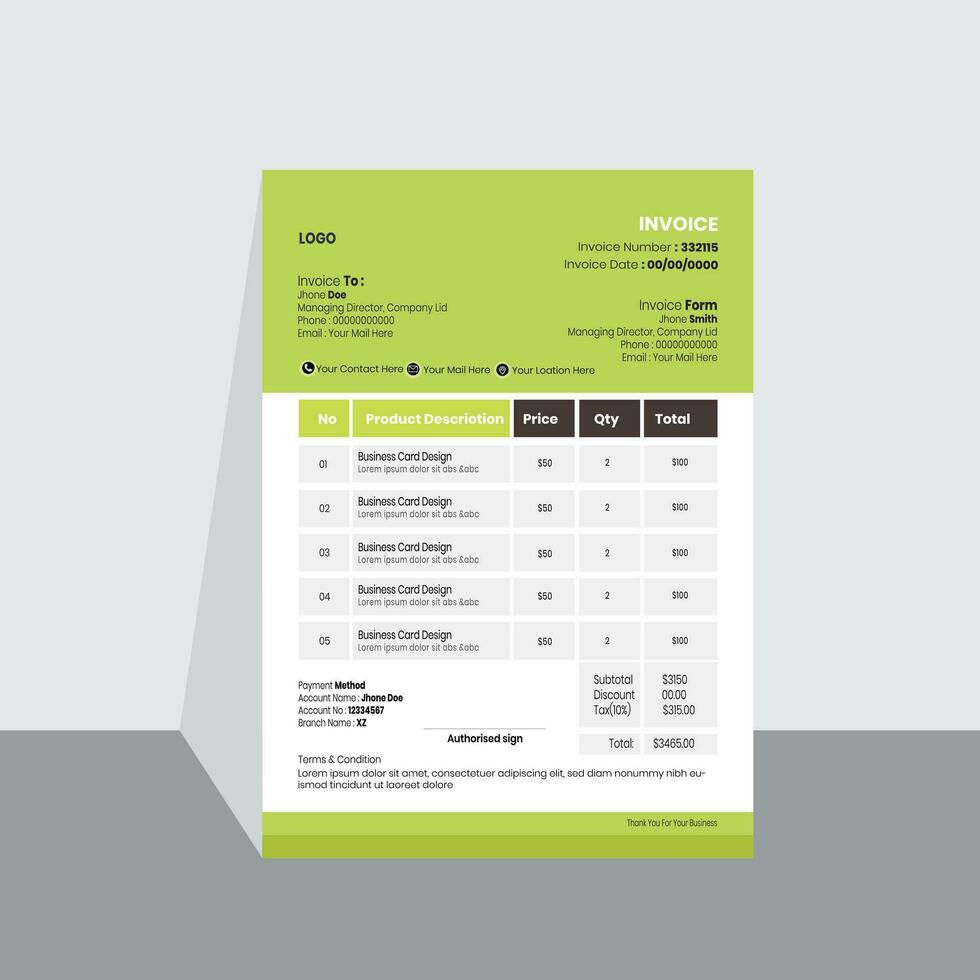 minimal invoice template vector design.