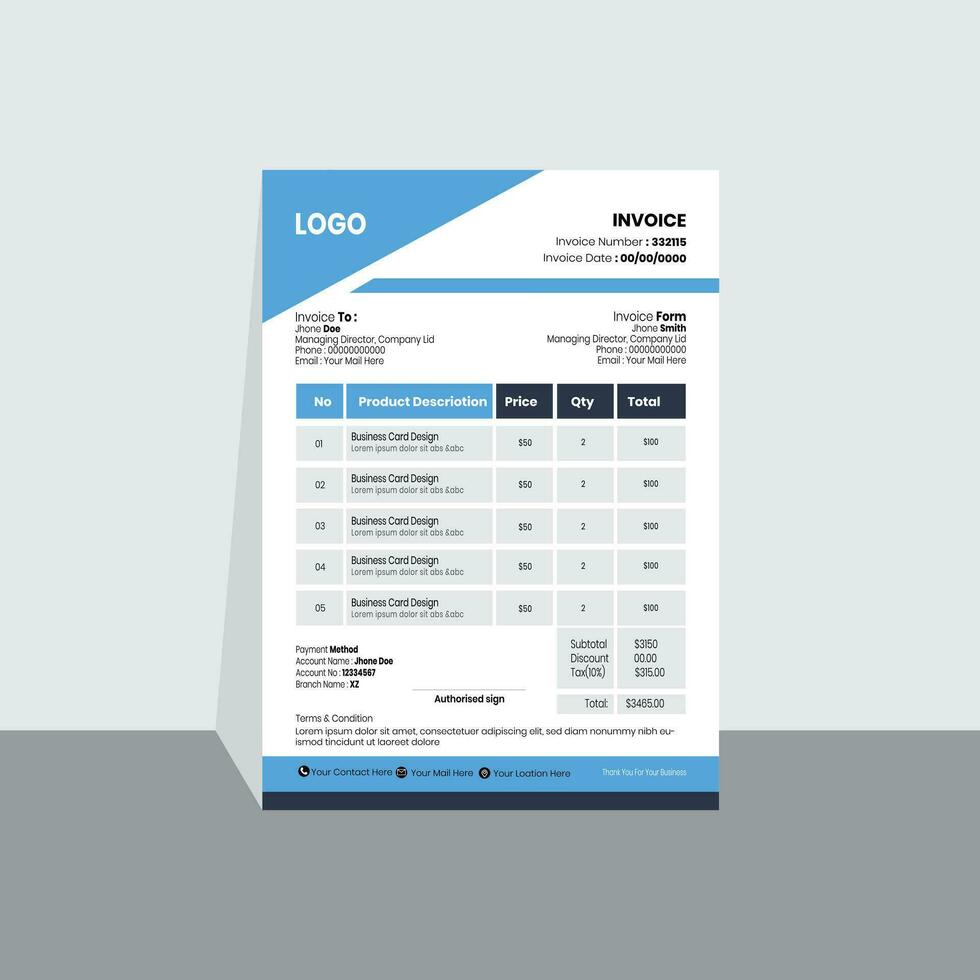 minimal invoice template vector design.