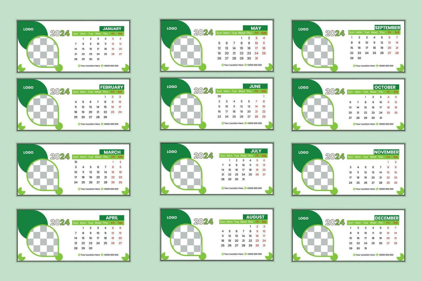 Desk calendar template of 2024 vector