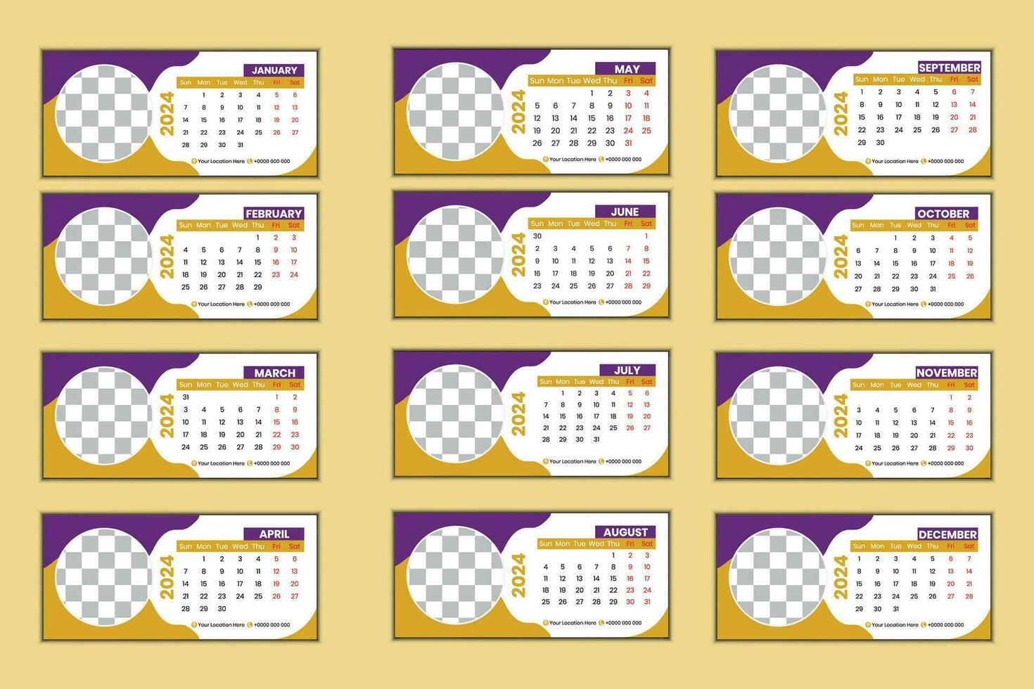 Desk calendar template of 2024 vector