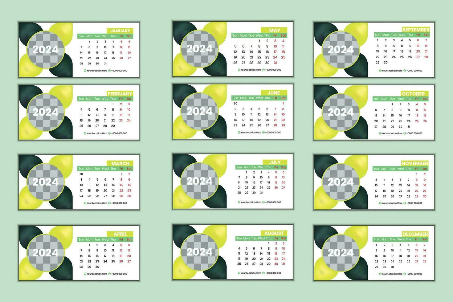 Desk calendar template of 2024 vector