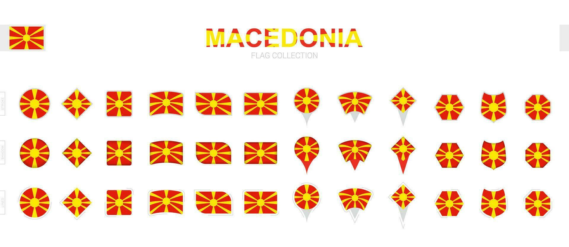Large collection of Macedonia flags of various shapes and effects. vector
