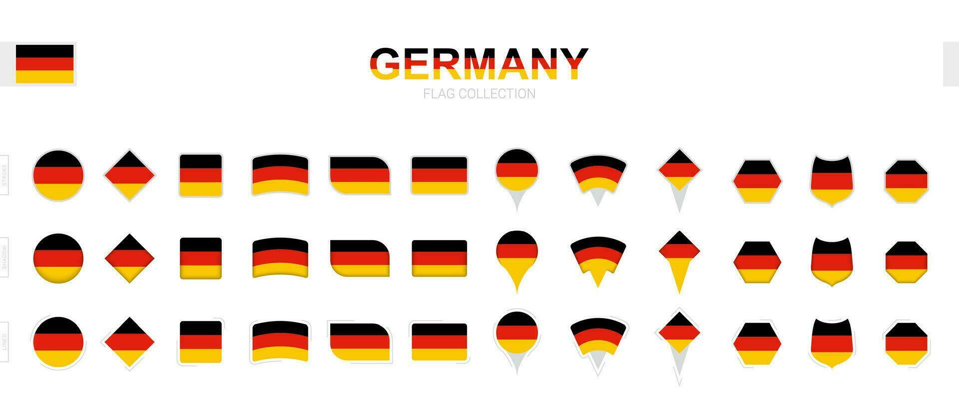 Large collection of Germany flags of various shapes and effects. vector