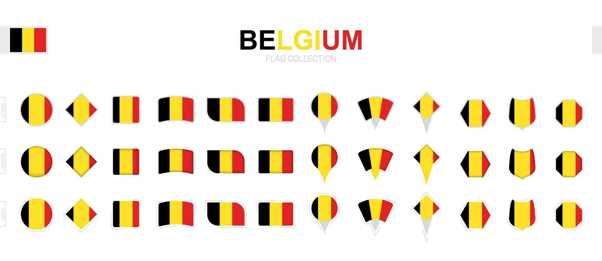 Large collection of Belgium flags of various shapes and effects. vector