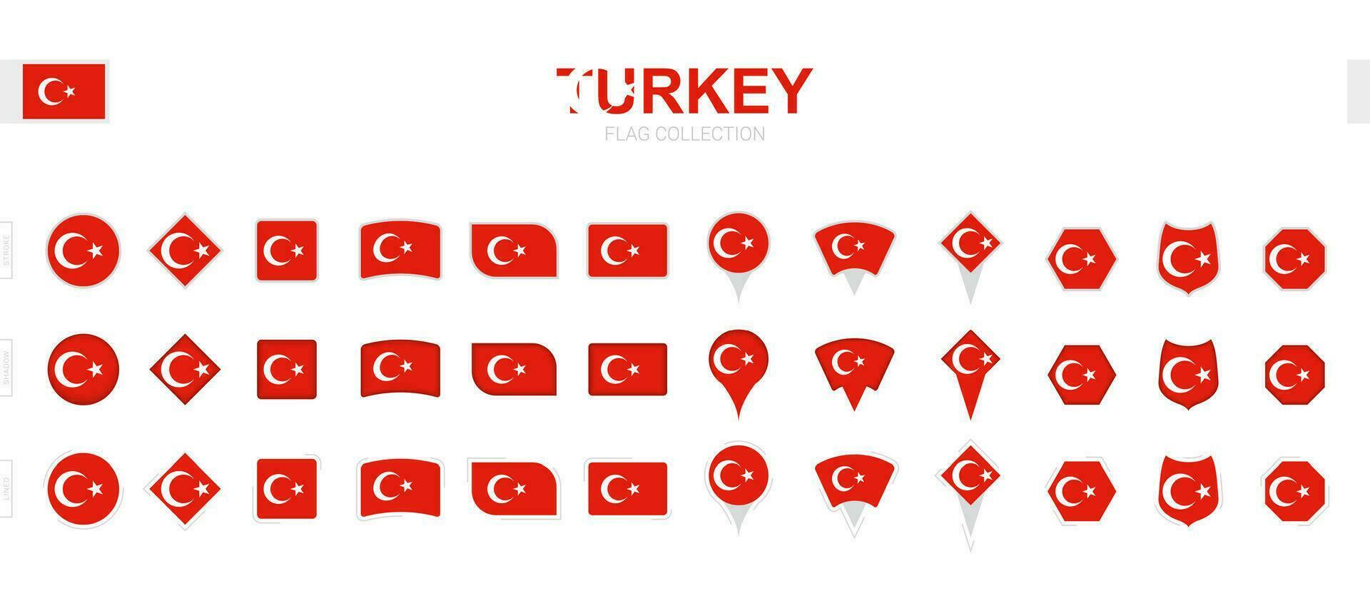 Large collection of Turkey flags of various shapes and effects. vector