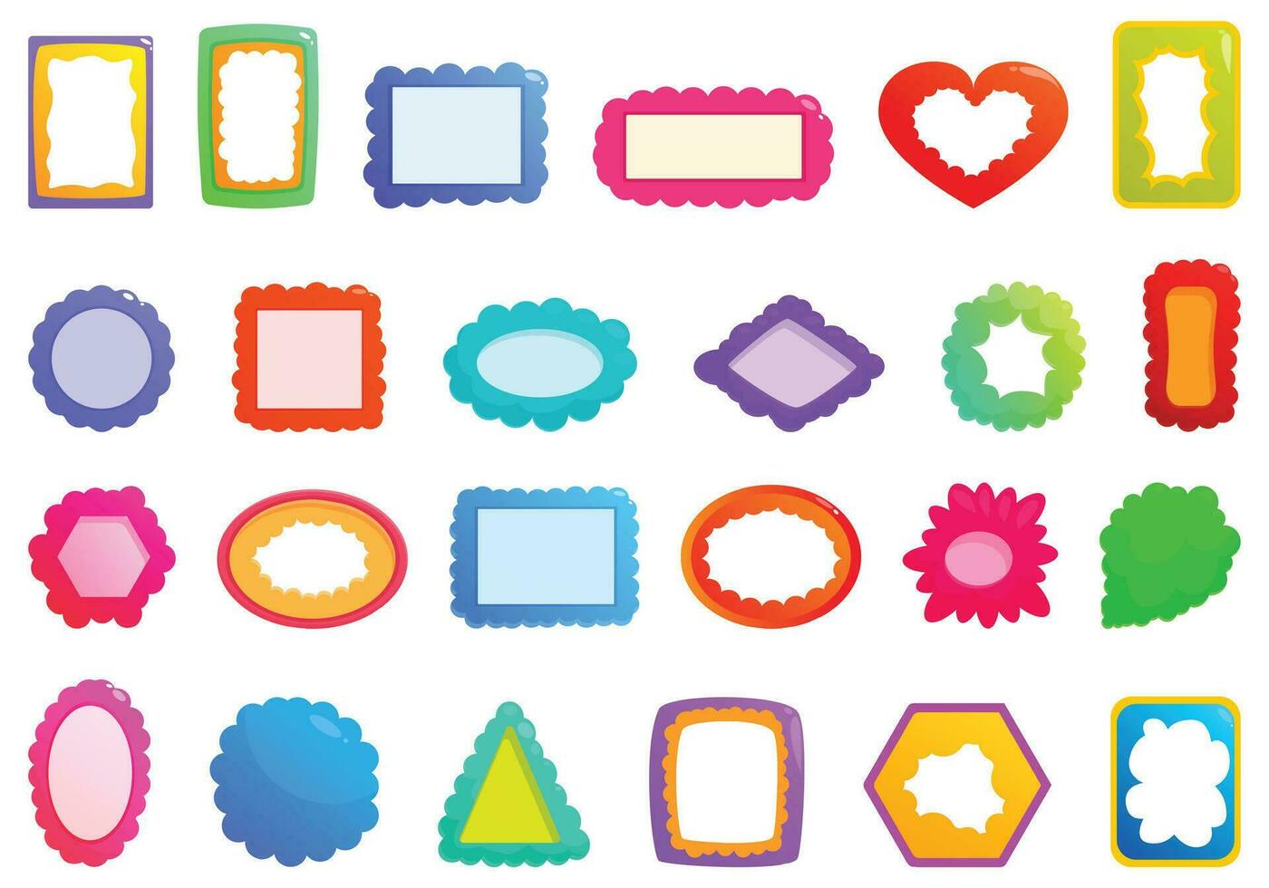 Scallop frame icons set cartoon vector. Ellipse circle shape vector