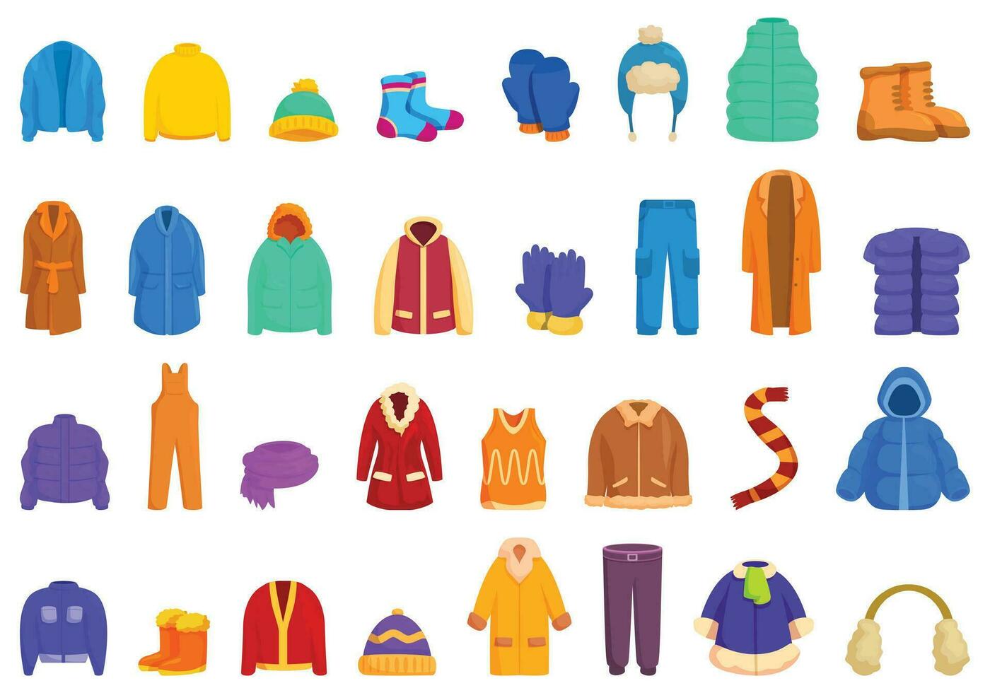 Wardrobe winter icons set cartoon vector. Coat jacket vector