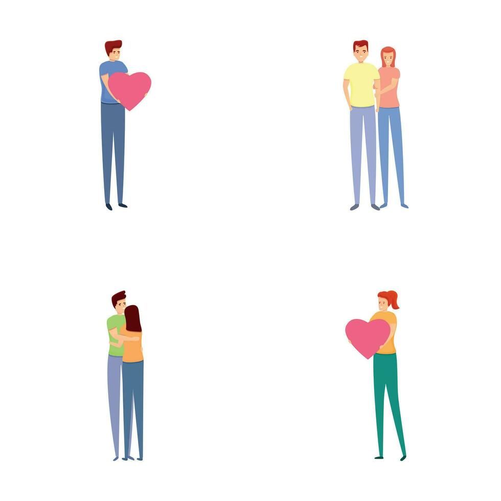 amor Pareja íconos conjunto dibujos animados vector. hombres y mujer en romántico relación vector