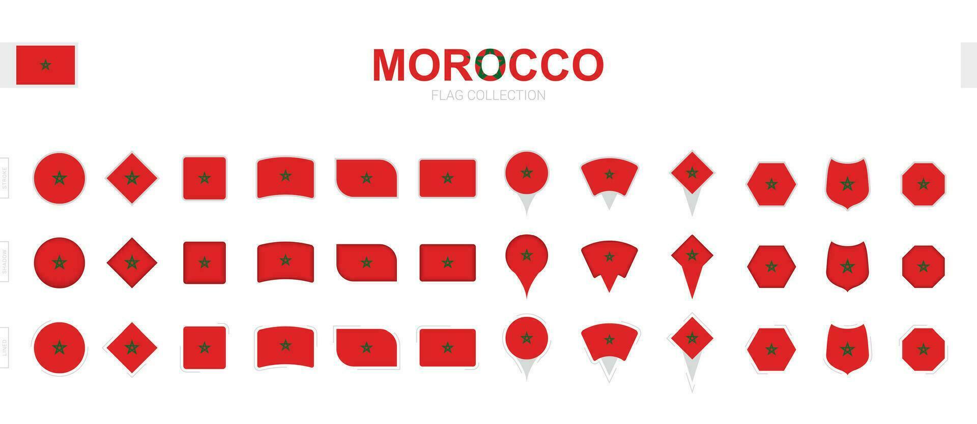 Large collection of Morocco flags of various shapes and effects. vector