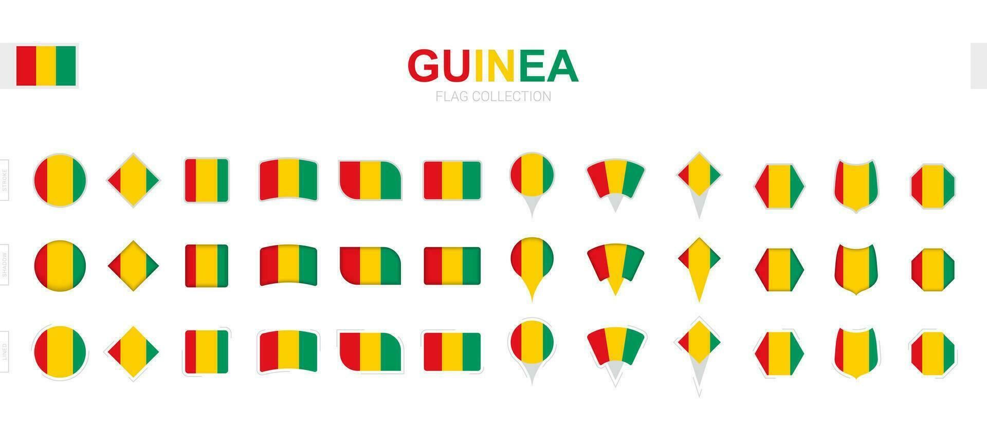 Large collection of Guinea flags of various shapes and effects. vector