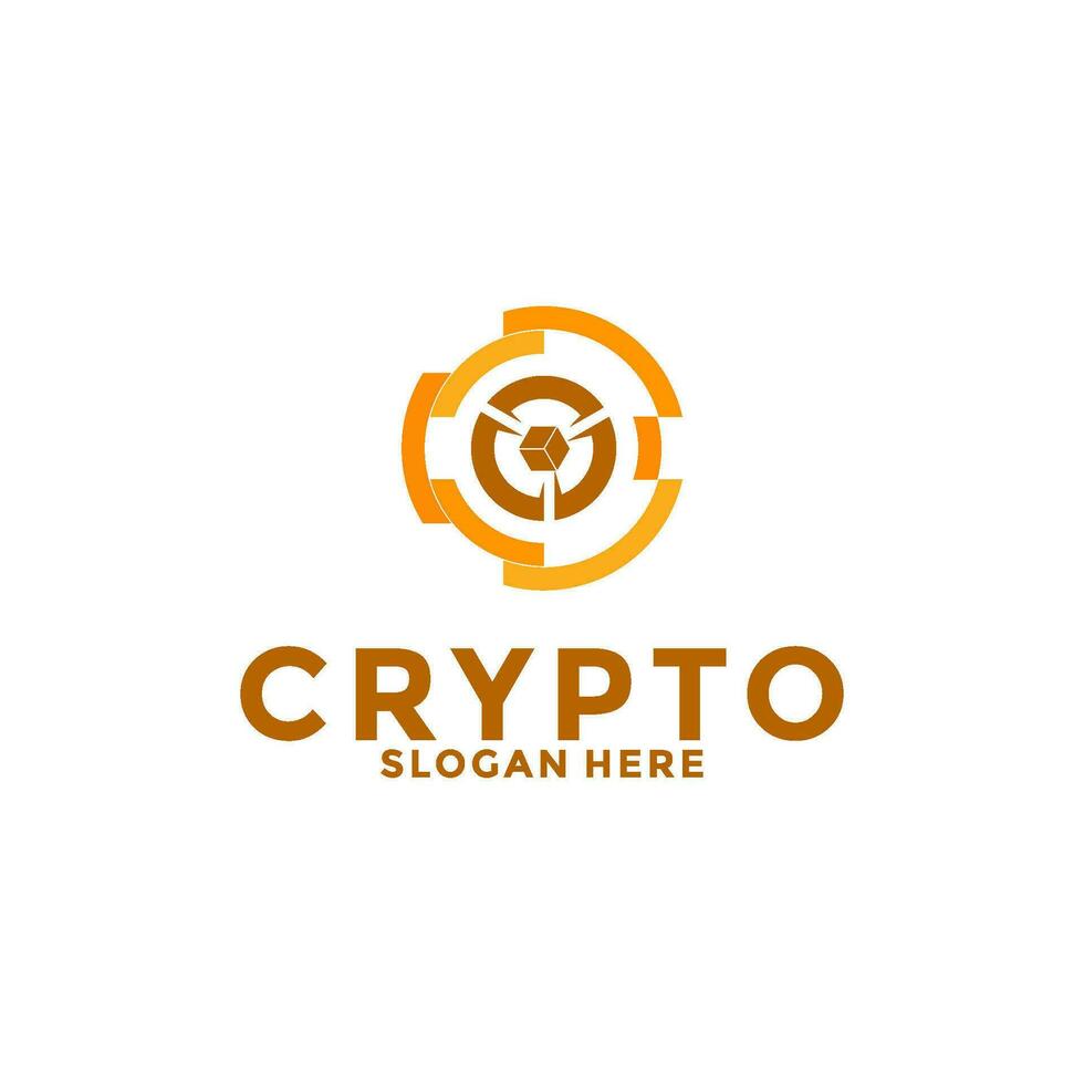 Digital Crypto currency logo with Blockchain technology. Financial technology or fintech logo template vector
