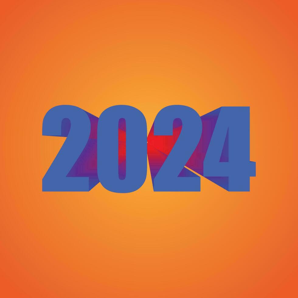 Happy new year 2024 2k24 wallpaper vector with orange background and blue text 3d, New Year celebration,