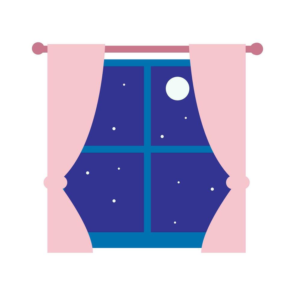 ver de noche cielo con lleno Luna y estrellas mediante ventana vector ilustración