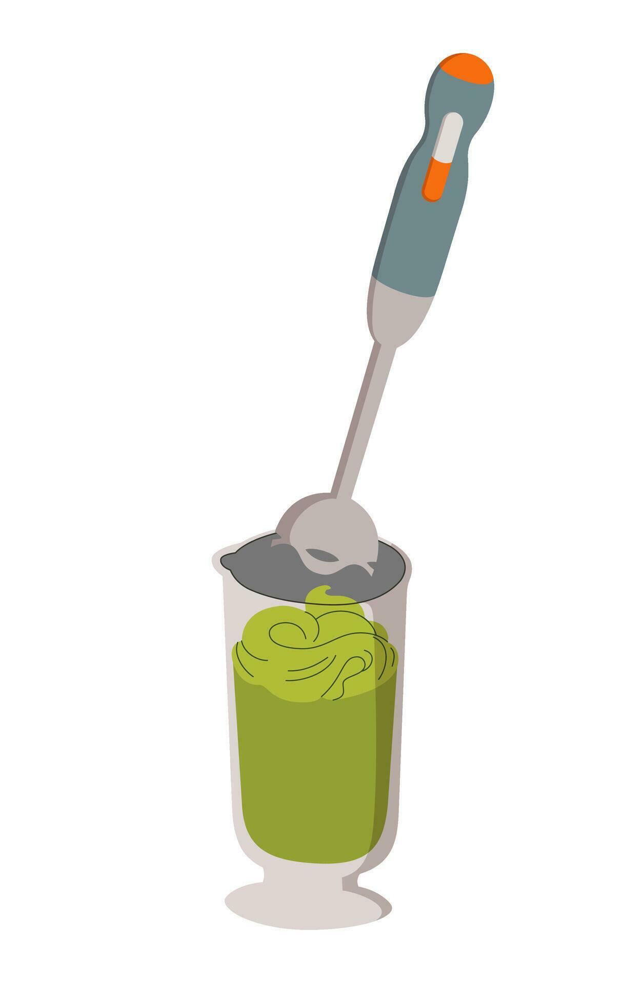 Green smoothie whipped with blender. Making a healthy detoxifying green