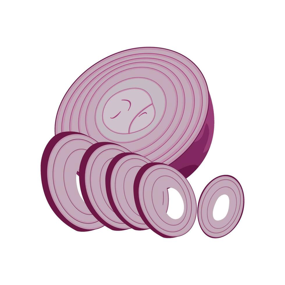 Half and sliced red onions isolated on white background Vector cartoon illustration