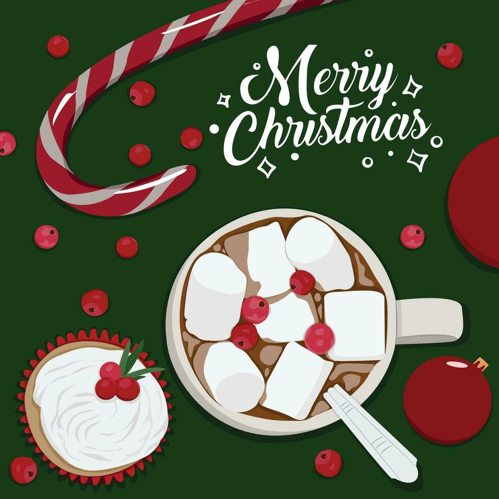 caliente chocolate con Malvaviscos y magdalenas para Navidad víspera. Navidad vector ilustración diseño