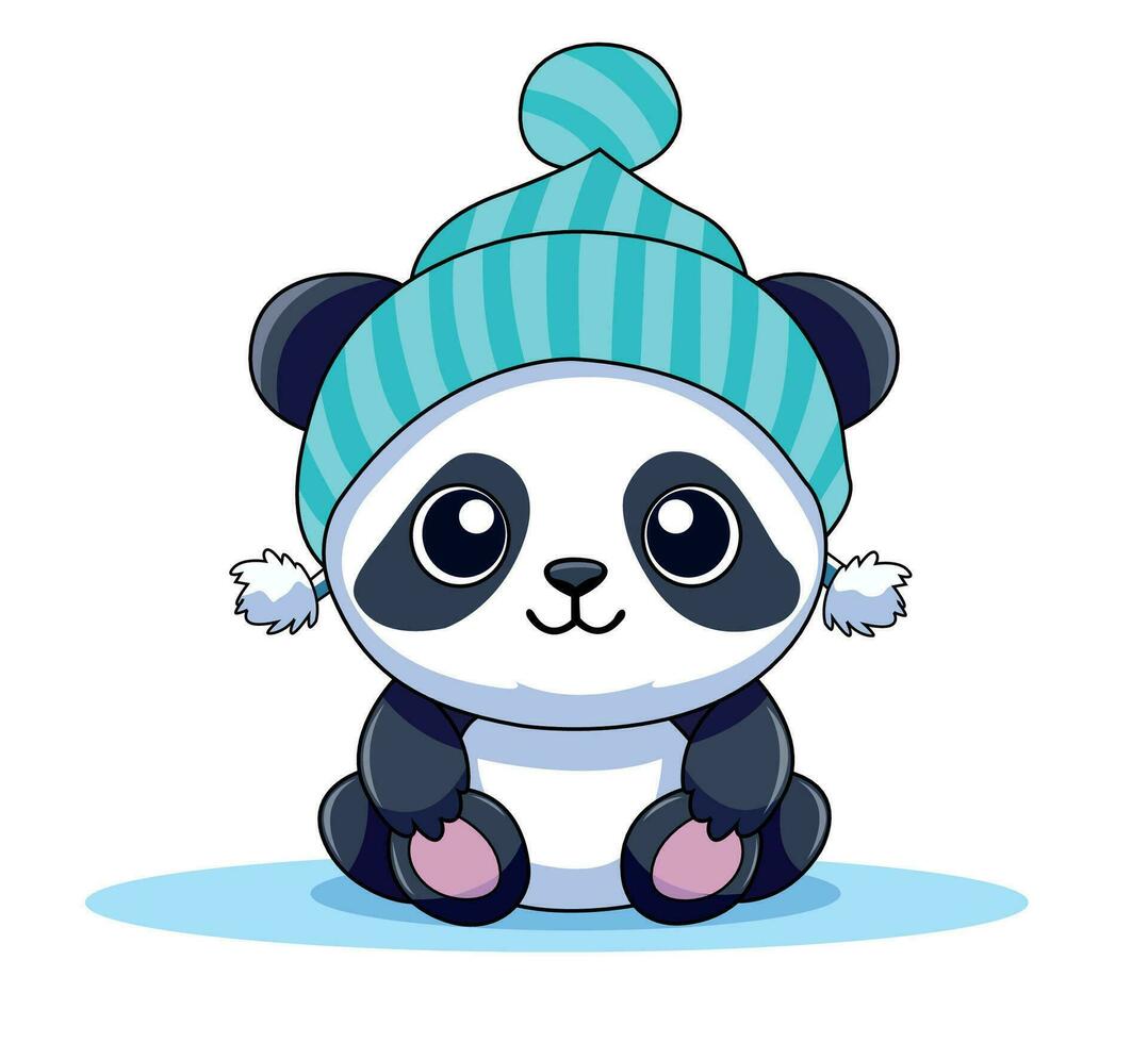 cute panda mascot with winter hat cartoon illustration vector