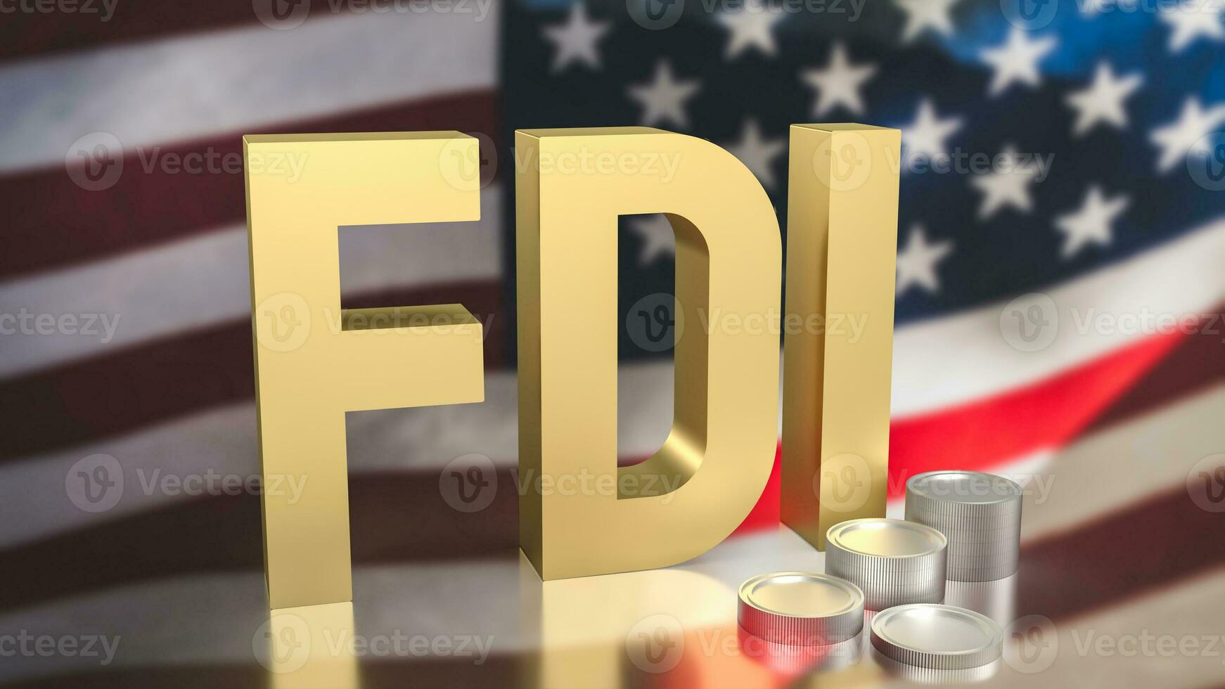 The Gold fdi on USA flag Background for Business 3d rendering. photo