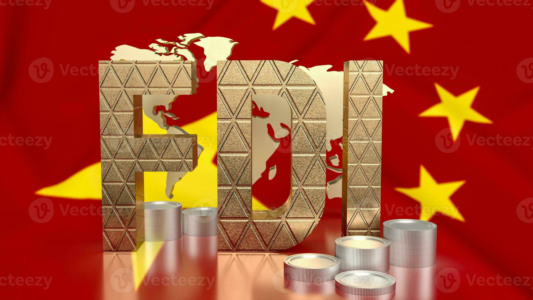 The Gold fdi on Chinna flag Background for Business 3d rendering. photo