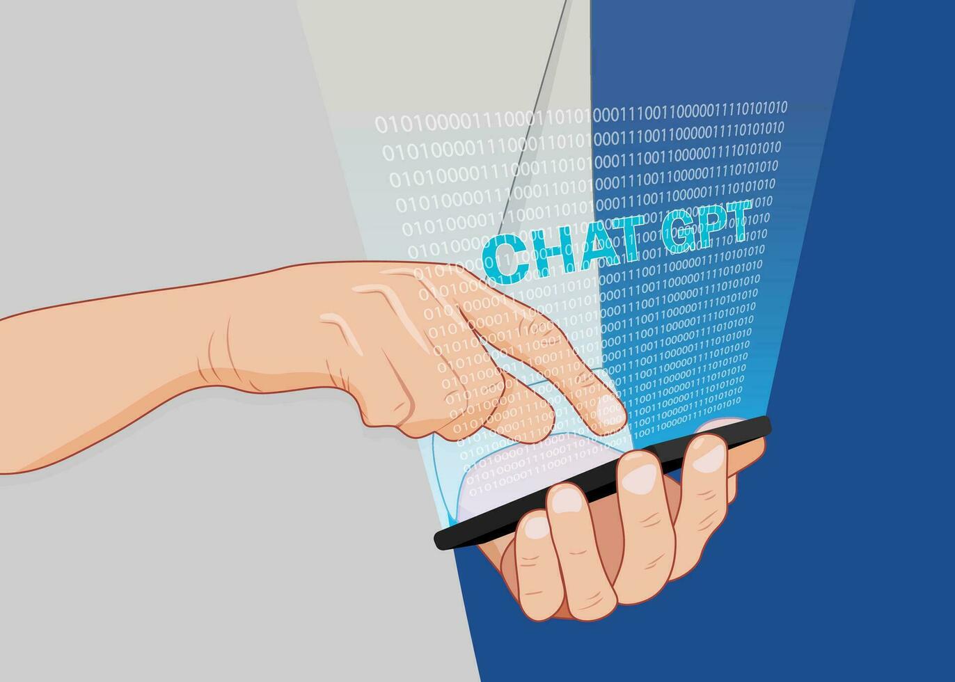 Chatting with AI Chat GPT. using Artificial Intelligence. Vector illustration. Generating ideas