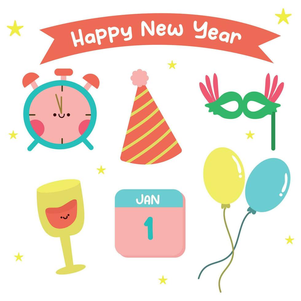 Hand drawn new year element set with pastel color vector