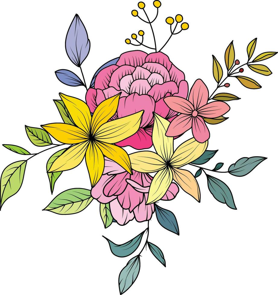 Bouquet of colorful flowers set for invitation, greeting card, poster, frame, wedding, decoration vector