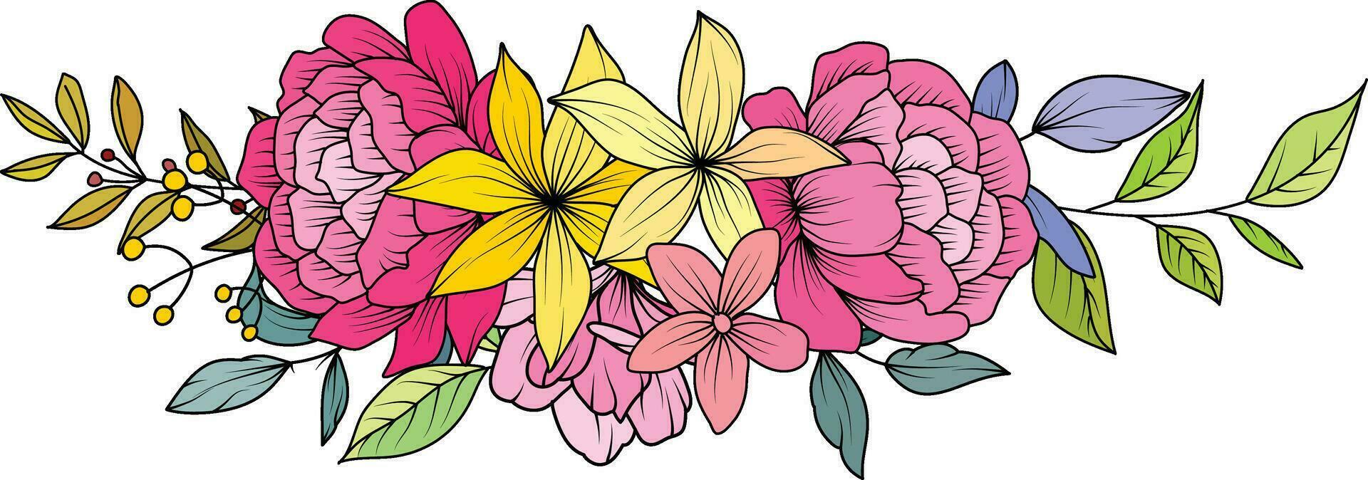 Bouquet of colorful flowers set for invitation, greeting card, poster, frame, wedding, decoration vector