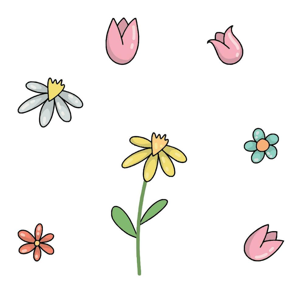 mano dibujado primavera flores conjunto vector